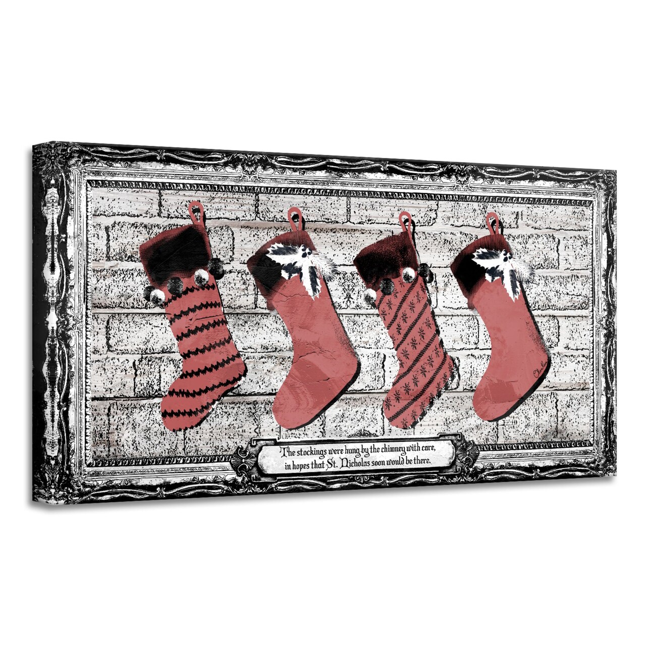 Crafted Creations Brown and Red Stockings Christmas Canvas Wall Art Decor 18" x 36"